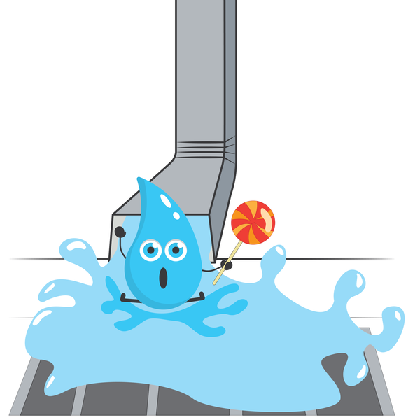 Cartoon illustration of drippy the water drop with a lollipop