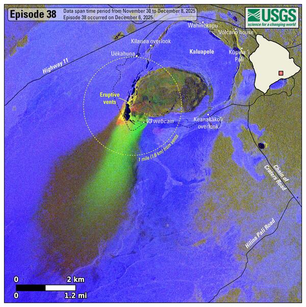 Color map showing area affected by lava fountain fallout during eruption