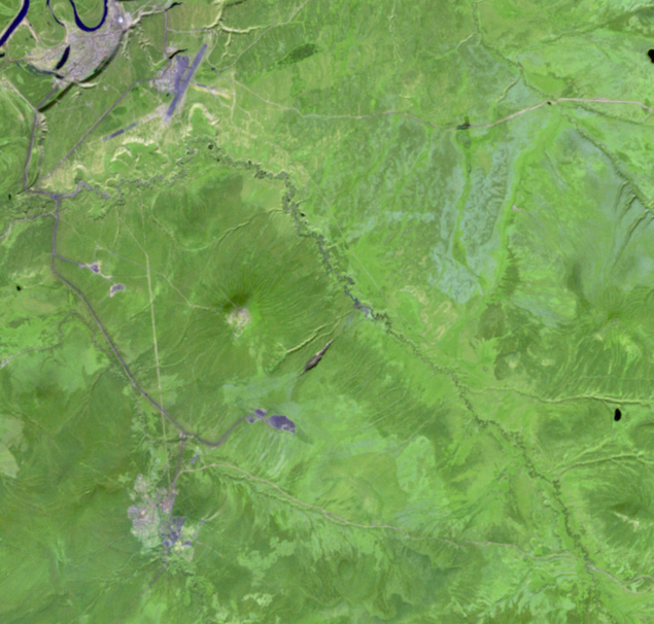 A satellite image of a crater