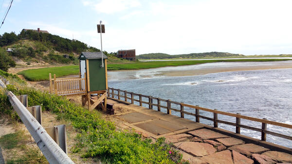 USGS Station 011058798, Herring River at Chequessett Neck Road dike, looking downstream