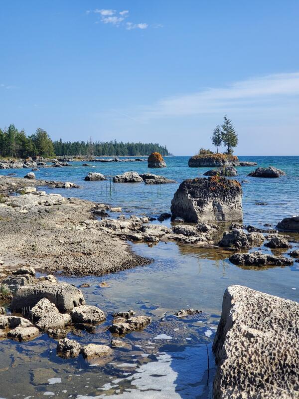 Limestone formation on the shore of Lake Huron