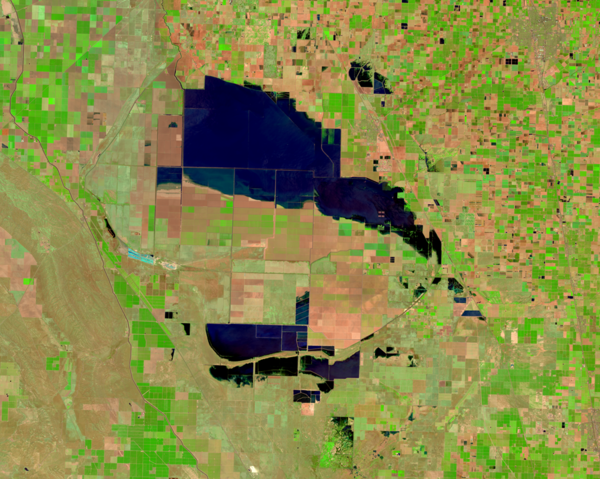 A satellite photo of a lake