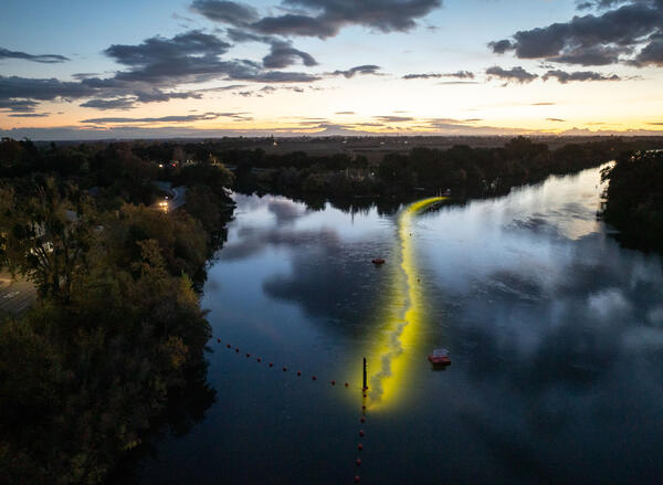 Lighted bioacoustics fish fence in Georgiana Slough, CA