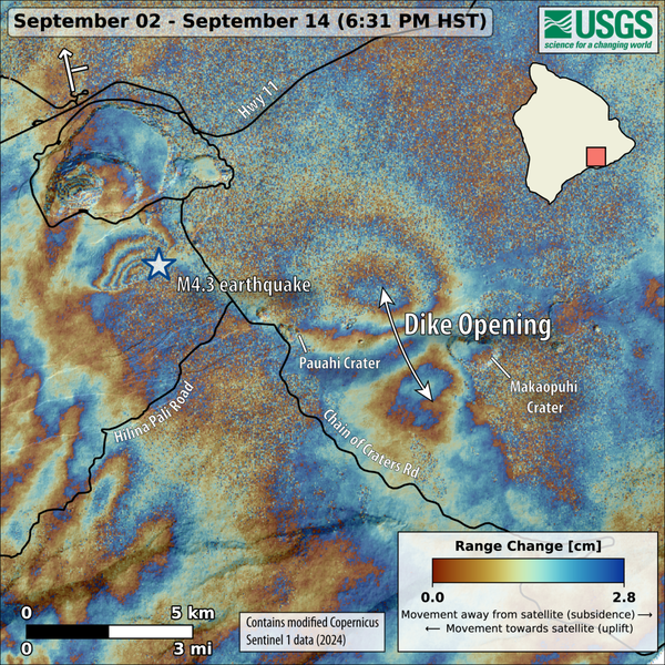 Color map of ground deformation on volcano