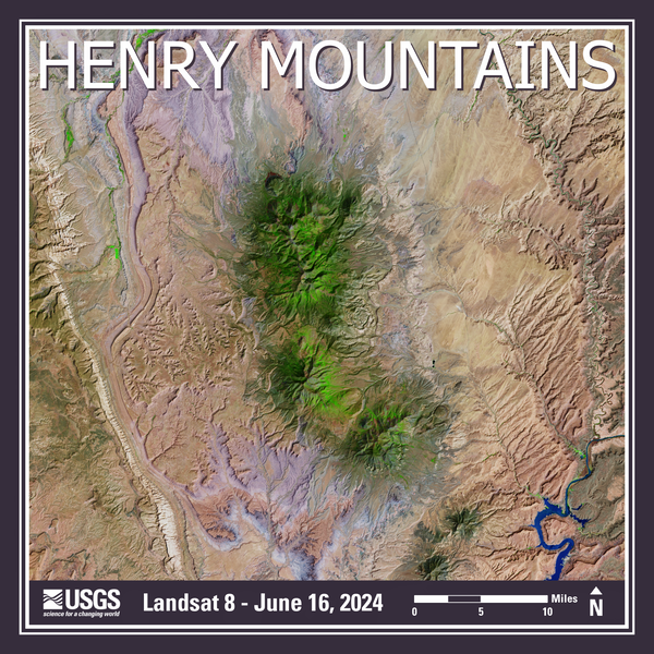 Landsat 8 image from June 16, 2024 or the Henry Mountains in southeastern Utah
