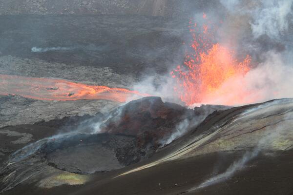 Color photograph of volcanic eruption