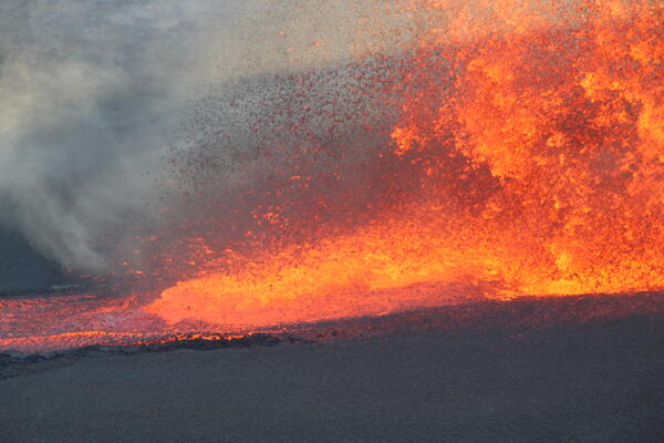 Color photograph of erupting lava 