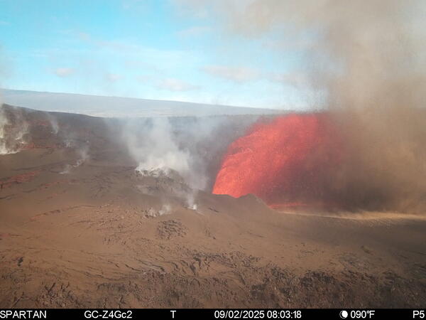 Color photograph of lava fountain