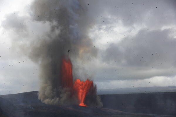 Color photograph of lava fountains