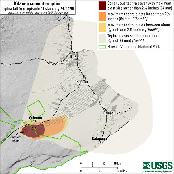 Color map showing area of volcanic fallout
