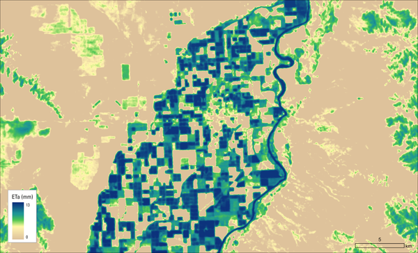 Map showing evapotranspiration amounts for a cropland area
