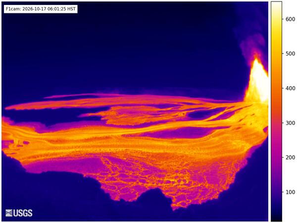 Color thermal image of eruption