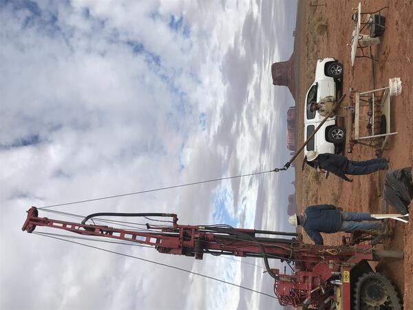 Drilling and installation of monitoring wells at trench infiltration site in Monument Valley, Utah, Navajo Nation Reservation