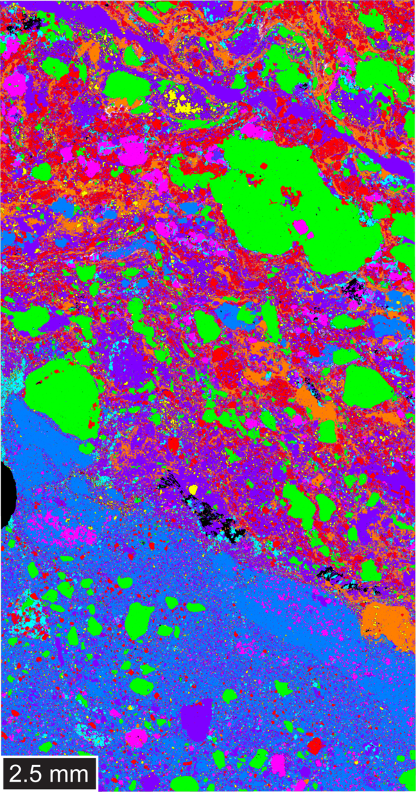 False color phase map of host breccia from Hicks Dome, Illinois