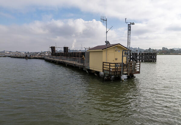Drone view of where scientists gathered shellfish samples at Martinez Harbor, Contra Costa County.