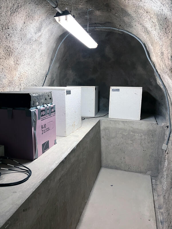 Seismic monitoring equipment inside tunnel of USGS global seismic monitoring station, Mt. Furi, Ethiopia