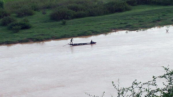 Local boaters on Niger River in Niamey, Niger