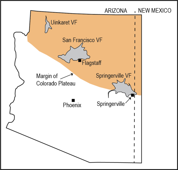 Colorado Plateau occupies the northern part of Arizona, and three volcanic fields lie along it's margin