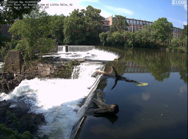 Looking out across the white water of the two falls in the river
