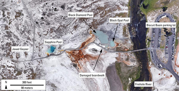 Map of major features in Biscuit Basin, Yellowstone National Park