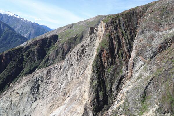 Photo of mountainside with landslide headscarp