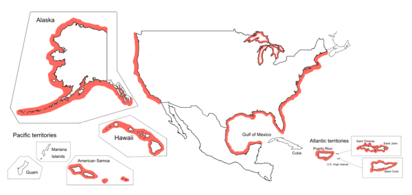 Illustrated map displaying the coverage provided by the Coastal Change Hazard Portal 