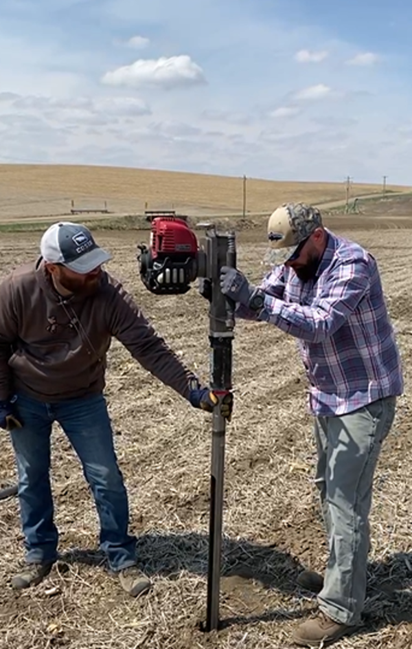 CPWSC staff testing new soil coring equipment for in-season soil sampling.