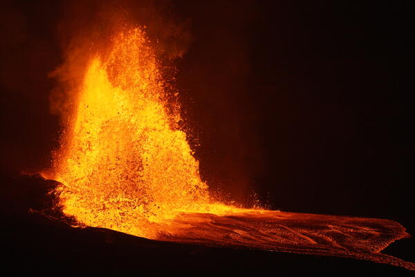 Color photograph of lava fountains