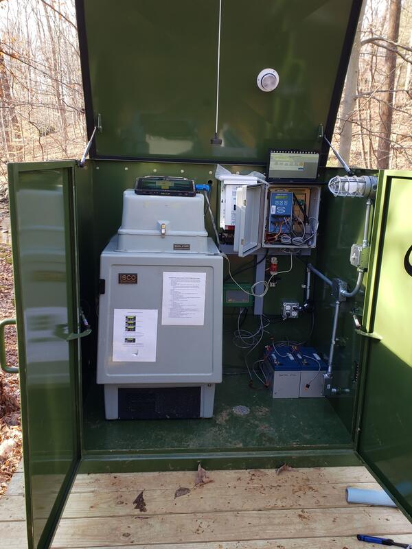 Gage house containing water quality monitoring equipment