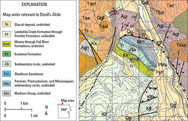 geological map with colors depending different rock units
