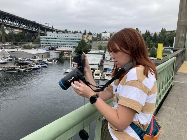 Image of EAE testing the forward-looking infrared (FLIR) Camera on a bridge