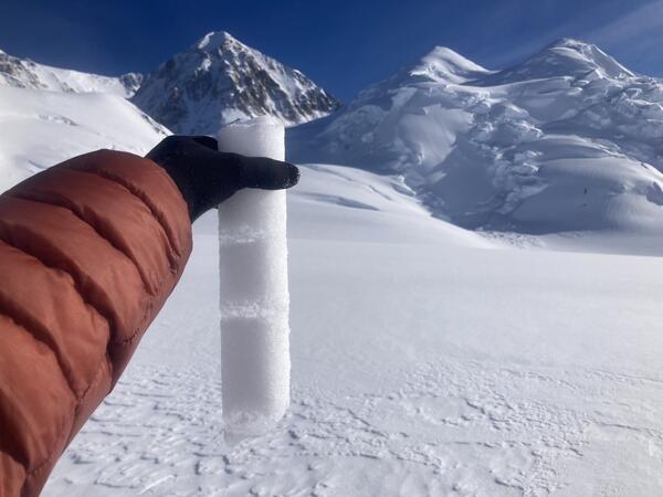 A person holding an ice core.
