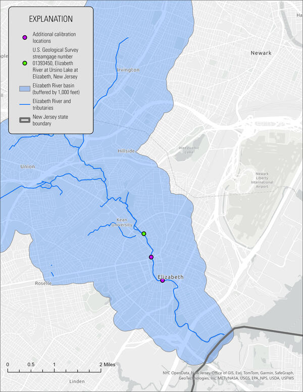 Map showing the Elizabeth River and its contributing drainage area