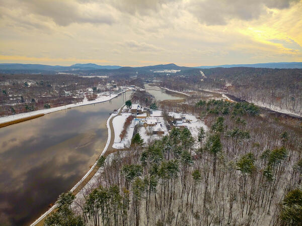 Aerial image of the USGS Fish Research Laboratory and Connecticut River