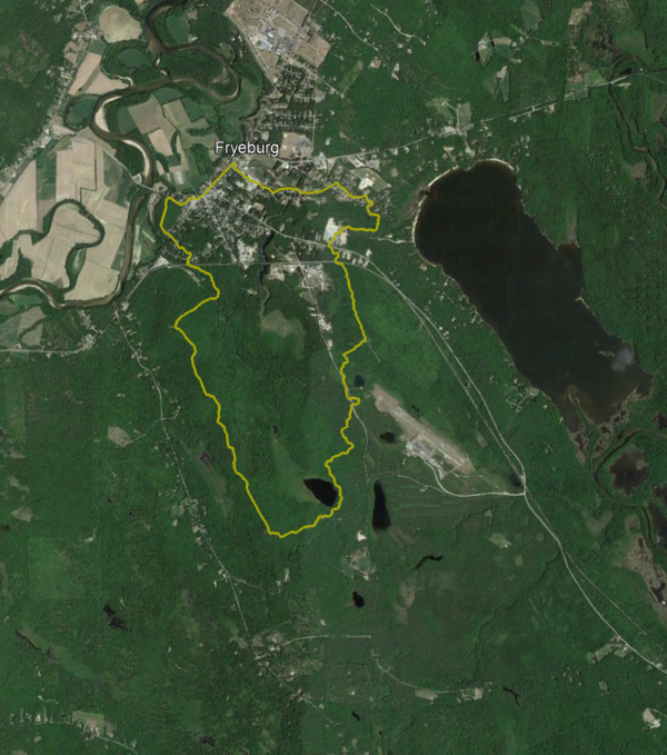 An aerial image of Freyburg, Maine