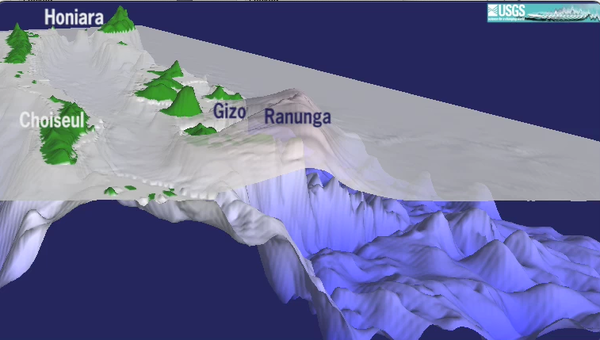 Screenshot from the preliminary simulation of the tsunami from the April 2007 M=8.1 earthquake in the Solomon Islands