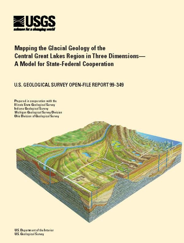 Yellow background with block diagram showing surface and subsurface land use conditions with text reading title and other pub information