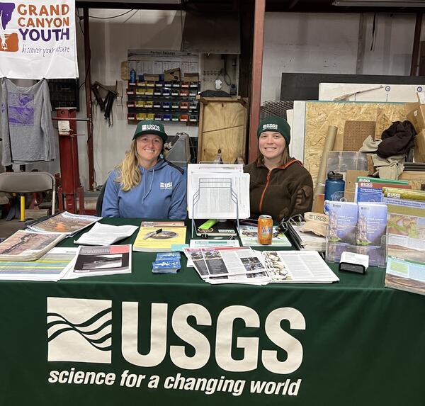 Erica Byerley and Shannon Sartain tabling at the Grand Canyon river guides training seminar