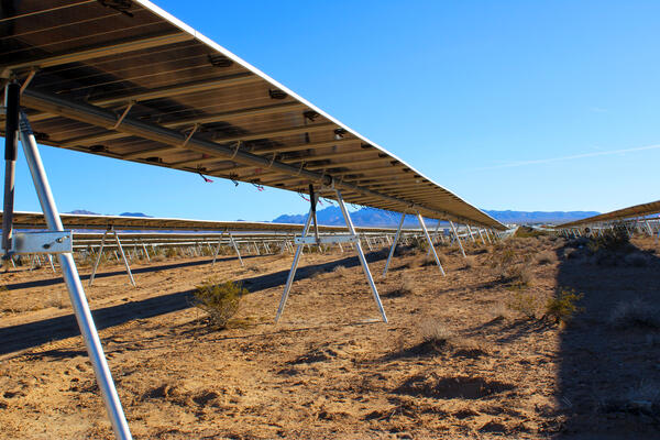 Panels stretch into the distance at the Gemini Solar Project, Nevada