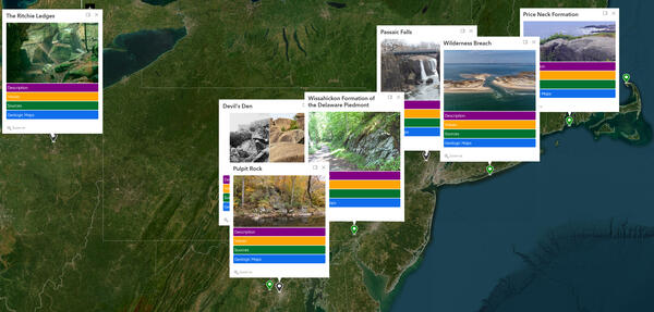 examples of open information windows over the Geohertiage map interface