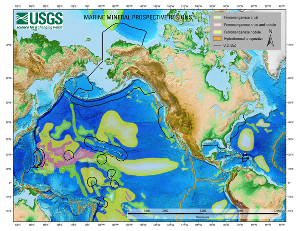 Map showing Global Marine Mineral Prospective Regions