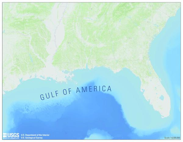 A map showing the Gulf of America