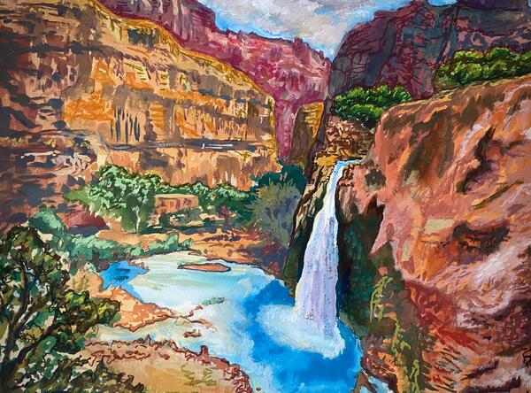Gouache painting of Havasupai Falls, Arizona
