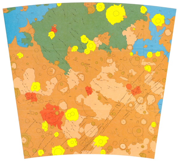 USGS IMAP 1281: Map showing lava flows in the northeast part of the Phaethontis Quadrangle of Mars