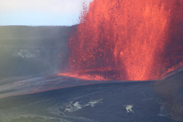 Color photograph of lava fountain base