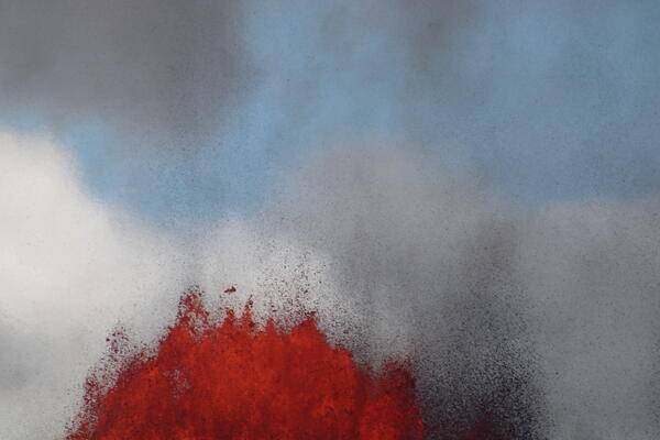 Color photograph of the top of a lava fountain