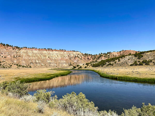 View of Tong River with hills in the background 