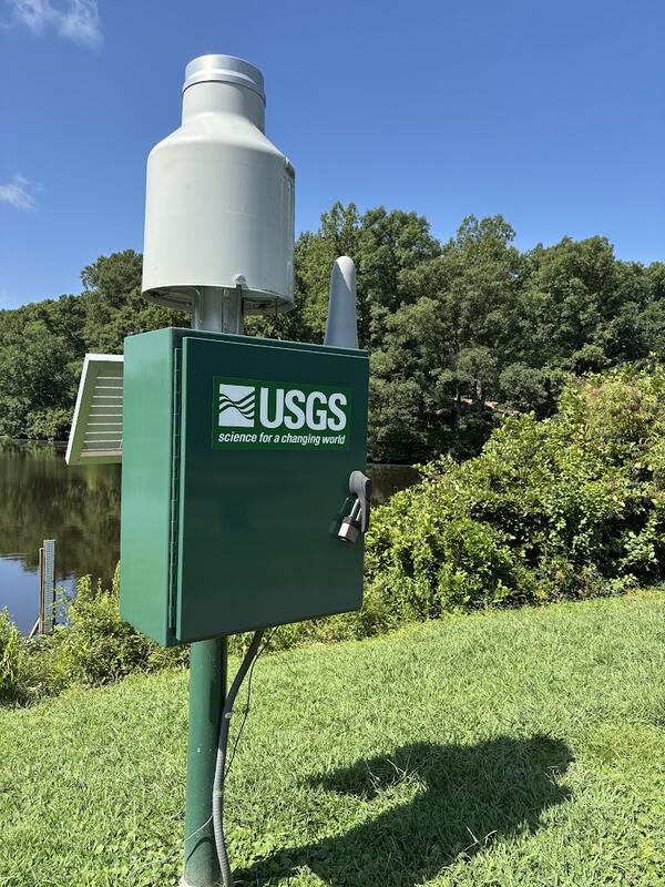 A USGS hydrologic monitoring station on the shore of Echo Lake