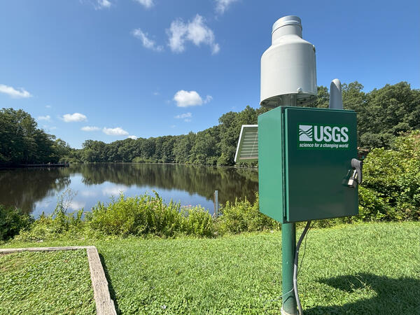 A USGS hydrologic monitoring station on the shore of Echo Lake