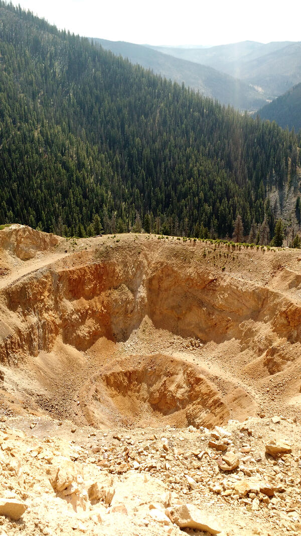 An open pit within the Yellow Pine/Stibnite gold-antimony-tungsten mining area in central Idaho